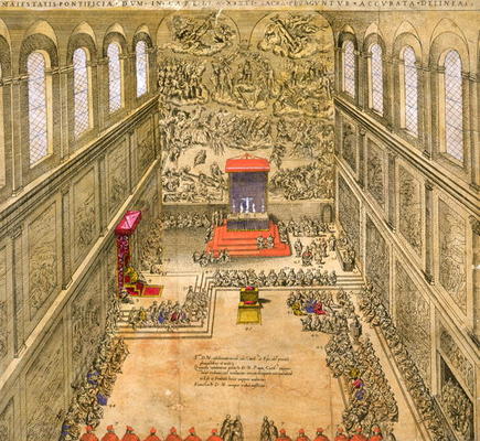 Audience Chapel at the Vatican (colour engraving) from Italian School, (16th century)