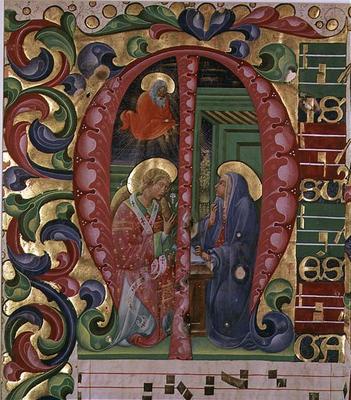 Historiated initial 'M' depicting The Annunciation (vellum) from Italian School, (16th century)