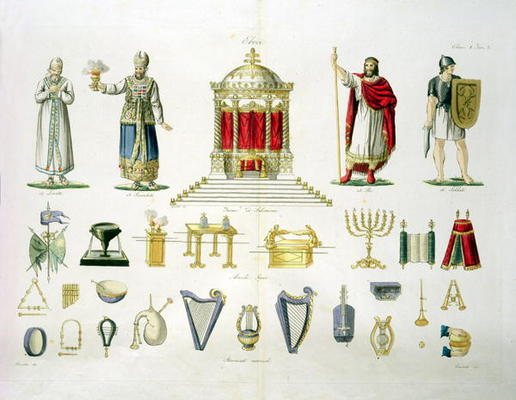 Hebrew Levi, Priest, King and Soldier with Sacred Furnishings and Musical Instruments, plate 2, clas from Italian School, (19th century)