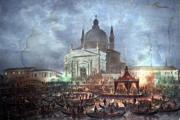 View of the Chiesa del Redentore and Boats on Carnival Day (litho) from Italian School, (19th century)