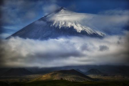 Kluchevskoy volcano in cloud coat