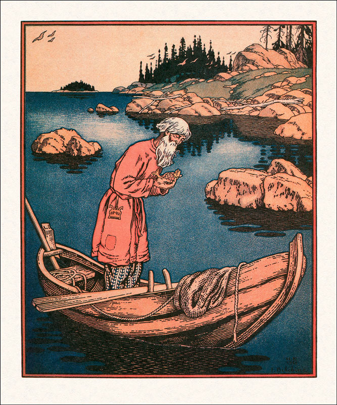 Illustration to the The Tale of the Fisherman and the Fish from Ivan Jakovlevich Bilibin