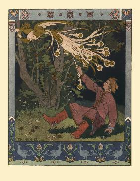 Illustration for the Fairy tale of Ivan Tsarevich, the Firebird, and the Gray Wolf