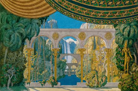 The Gardens of Chernomor. Stage design for the opera Ruslan and Ludmila by M. Glinka