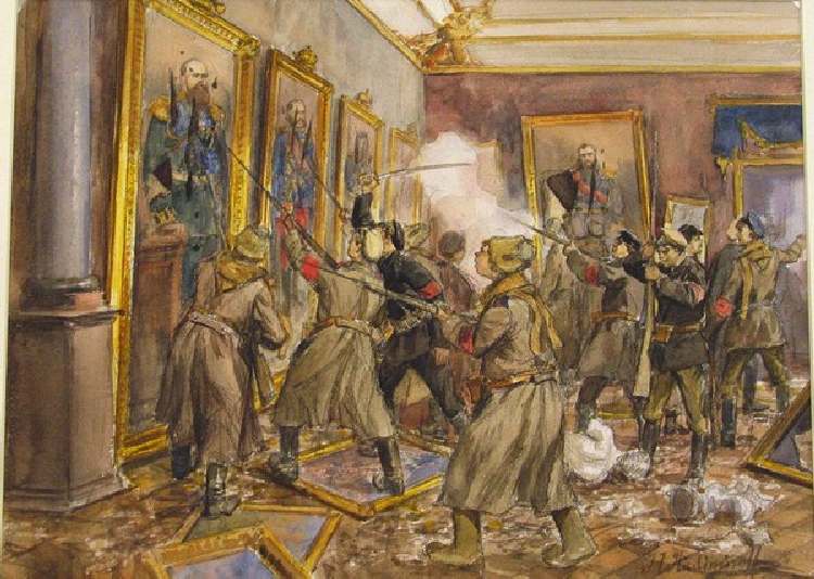 Eine Szene im Winterpalast im Dezember 1918 (Aus der Aquarellserie Russische Revolution) from Iwan Alexejewitsch Wladimirow