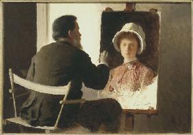 Kramskoy Painting a Portrait of his Daughter