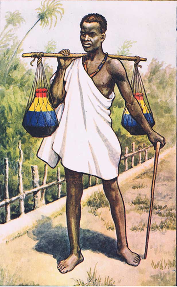Uganda: A native carrying milk, from MacMillan school posters, c.1950-60s from J. Macfarlane