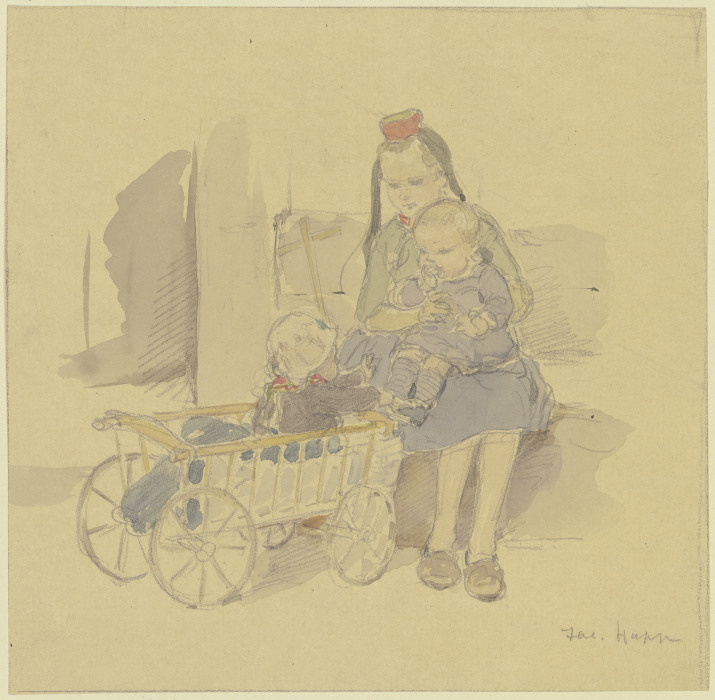 Drei Kinder mit Leiterwagen from Jacob Happ