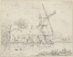 House and Windmill on the Bank of a Canal