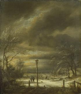 Winter Landscape near Haarlem with a Lamppost