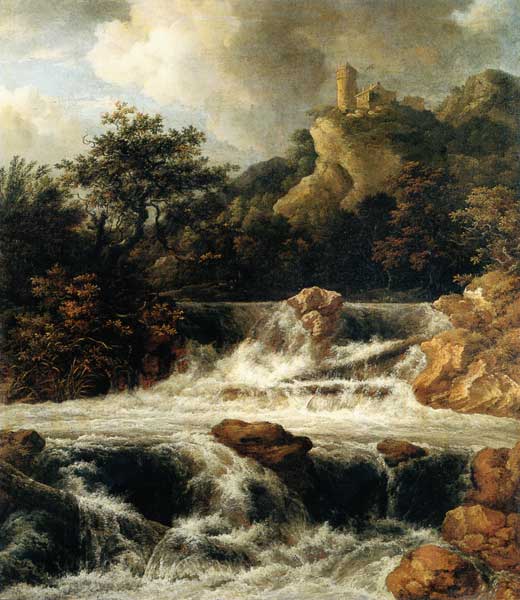 Waterfall with mountain castle from Jacob Isaacksz van Ruisdael