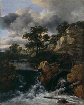 Hilly landscape with a waterfall