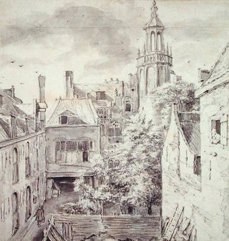 View of the Courtyard of the House of the Archers of the St. Sebastian Guild on the Singel in Amster from Jacob Isaacksz van Ruisdael