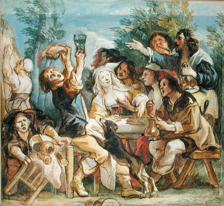 A Party Drinking Outside an Inn (w/c heightened with white on paper) from Jacob Jordaens