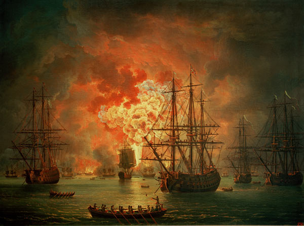 The Destruction of the Turkish Fleet at the Bay of Chesma from Jacob Philipp Hackert