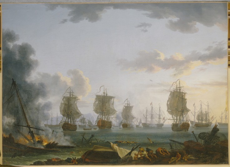 The Return of the Russian fleet after the naval Battle of Chesma from Jacob Philipp Hackert