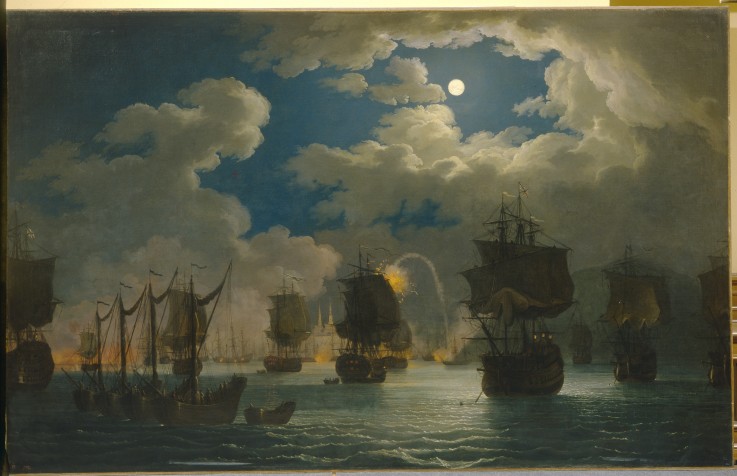The naval Battle of Chesma on the night 26 July 1770 from Jacob Philipp Hackert