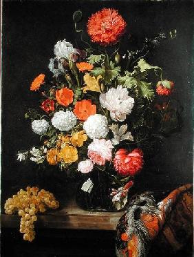 Still life of Flowers and grapes