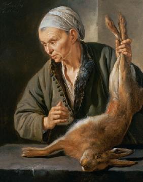 Woman with a dead hare