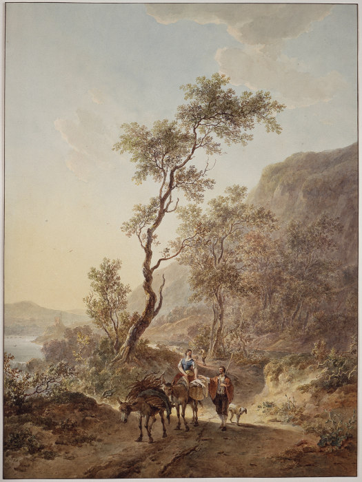Italianisierende Landschaft mit Hirtenpaar auf einem Feldweg from Jacob van Strij