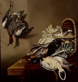 Quiet life with vegetable basket and duck plucked from Jacobus Biltius