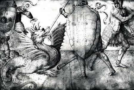 Warriors fighting a dragon from Jacopo Bellini