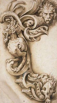 Grotesque Scroll (pen & brown ink on paper) from Jacopo Ligozzi