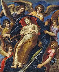 Die Hl. Katharina wird von Engeln getragen.