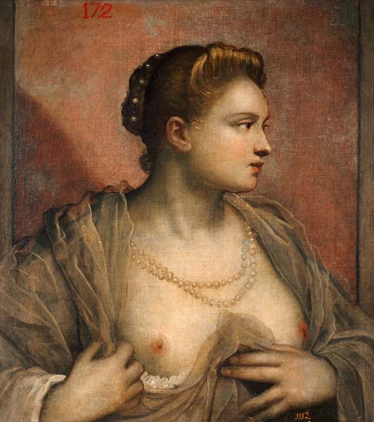 Tintoretto / Woman with Uncovered Breast - Jacopo Robusti Tintoretto as art  print or hand painted oil.