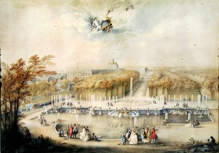 View of the Gardens and the Chateau of Versailles from the Neptune Fountain from Jacqes Andre Portail