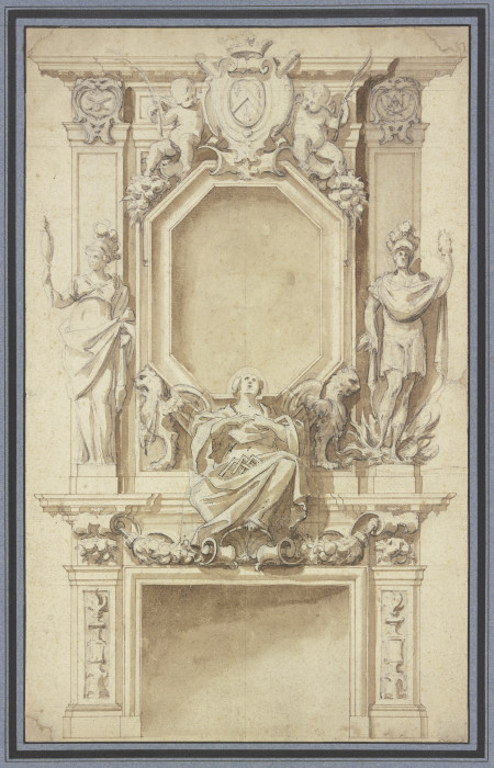 Richly ornamented fireplace from Jacques Callot