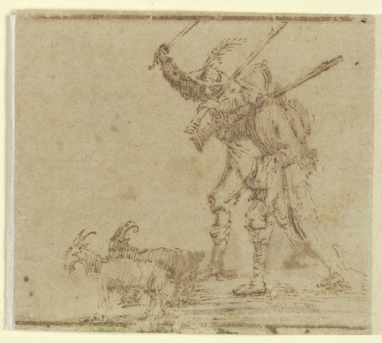 Zwei Soldaten treiben zwei Ziegen vor sich her from Jacques Callot