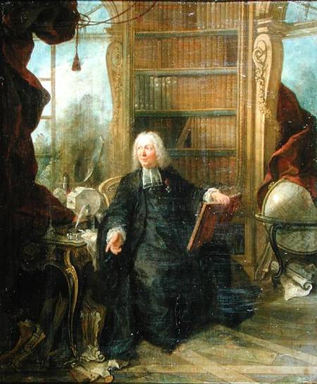 Abbot Nollet (1700-70) in his study, in chateau de la Muette optical pavilion from Jacques Lajoue