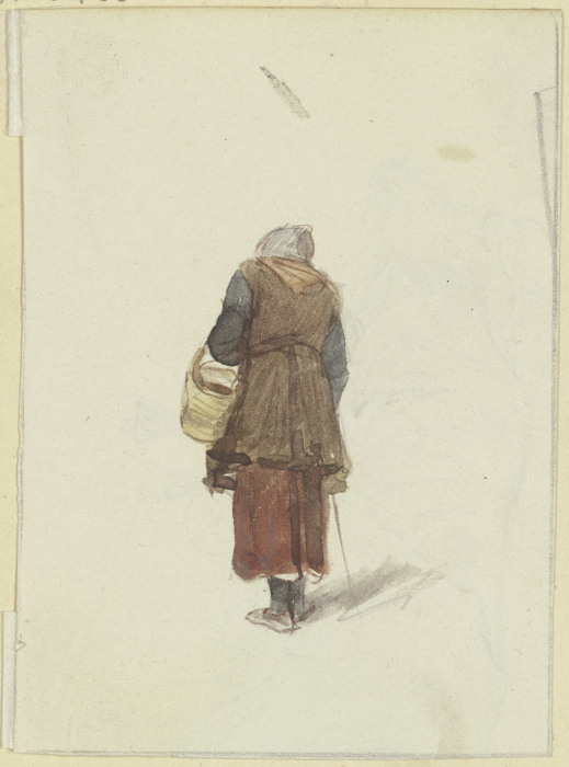 Altes Frau, einen Korb am Arm und einen Stock in der Hand von hinten gesehen from Jakob Furchtegott Dielmann