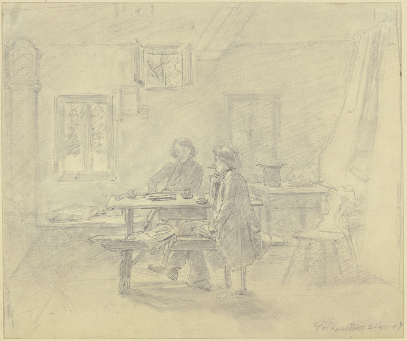 Bauernstube, zwei Maler beim Kaffee, der eine raucht eine Pfeife, der andere eine Zigarre from Jakob Furchtegott Dielmann