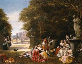 Garden party in buzzer Hill at times of Charles II.