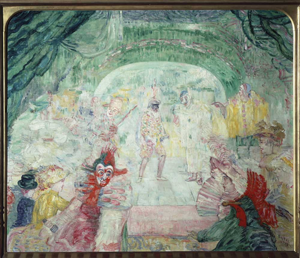 The theater of masks. Painting by James Ensor (1860-1949). Oil on canvas, 1908, expressionism. Thyss from James Ensor