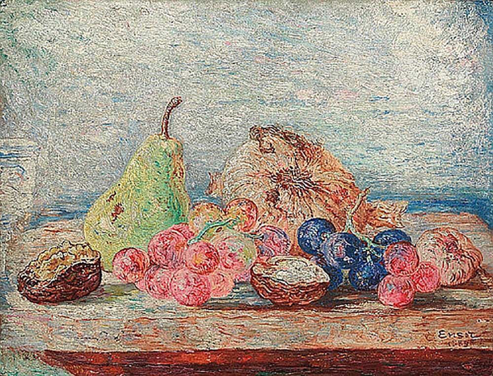 Still life with pear, grapes and nuts from James Ensor