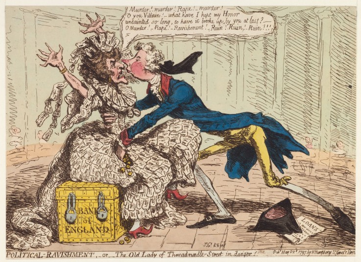 Political Ravishment, or the Old Lady of Threadneedle Street in Danger! from James Gillray