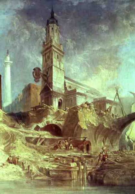 Demolishing Old London Bridge, with St. Magnus the Martyr behind from James Holland