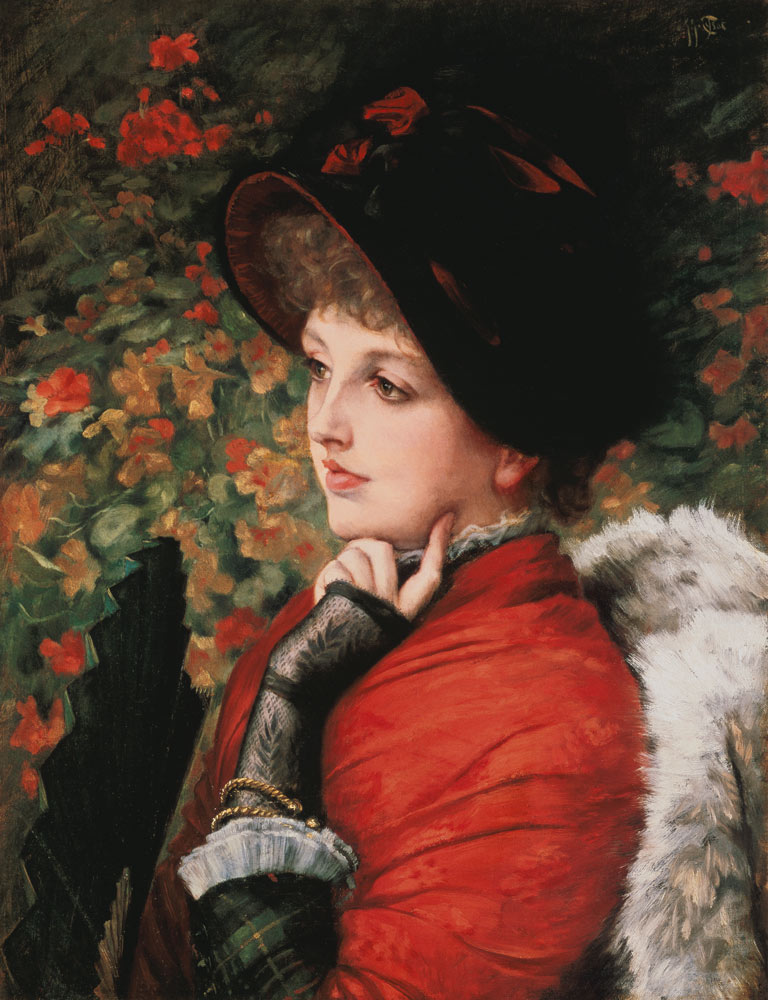 Portrait Kathleen Newton in red dress. from James Jacques Tissot