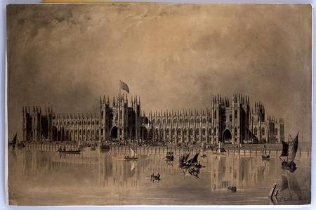 Perspective drawing of the artist's proposed new Houses of Parliament from James Thomas Knowles