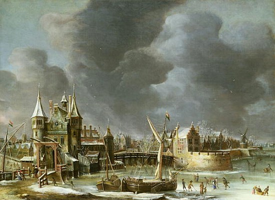 A View of the Regulierspoort, Amsterdam, in winter from Jan Abrahamsz. Beerstraten