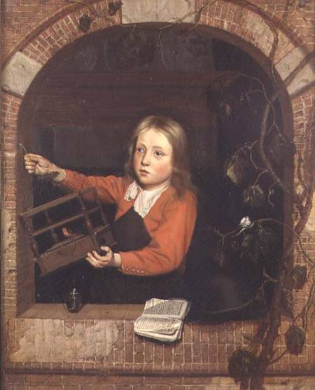 Young Boy with a Birdcage (panel) from Jan Adriansz van Staveren