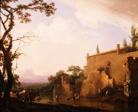Italianate landscape with figures fording a stream from Jan Asselyn