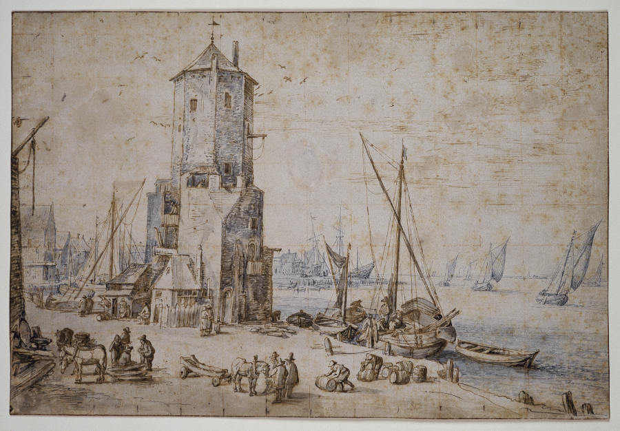 Hafenansicht mit achteckigem Turm und Segelbooten from Jan Brueghel d. Ä.
