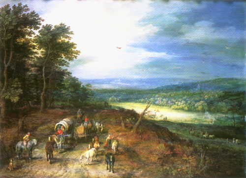 Stretch landscape with travellers from Jan Brueghel d. Ä.