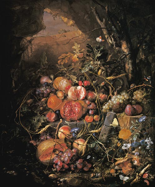 Still-life with fruit, flowers, mush– rooms, insects, snail from Jan Davidsz de Heem