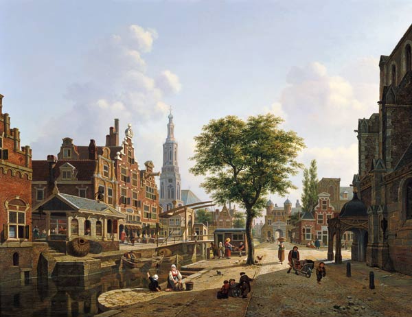 Dutch town scene with canal from Jan Hendrik Verheyen