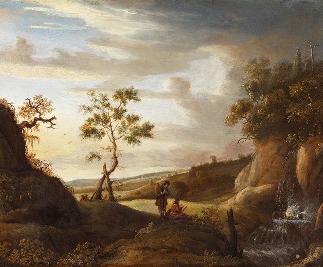 Landscape with an artist who paints a waterfall from Jan Lievens
